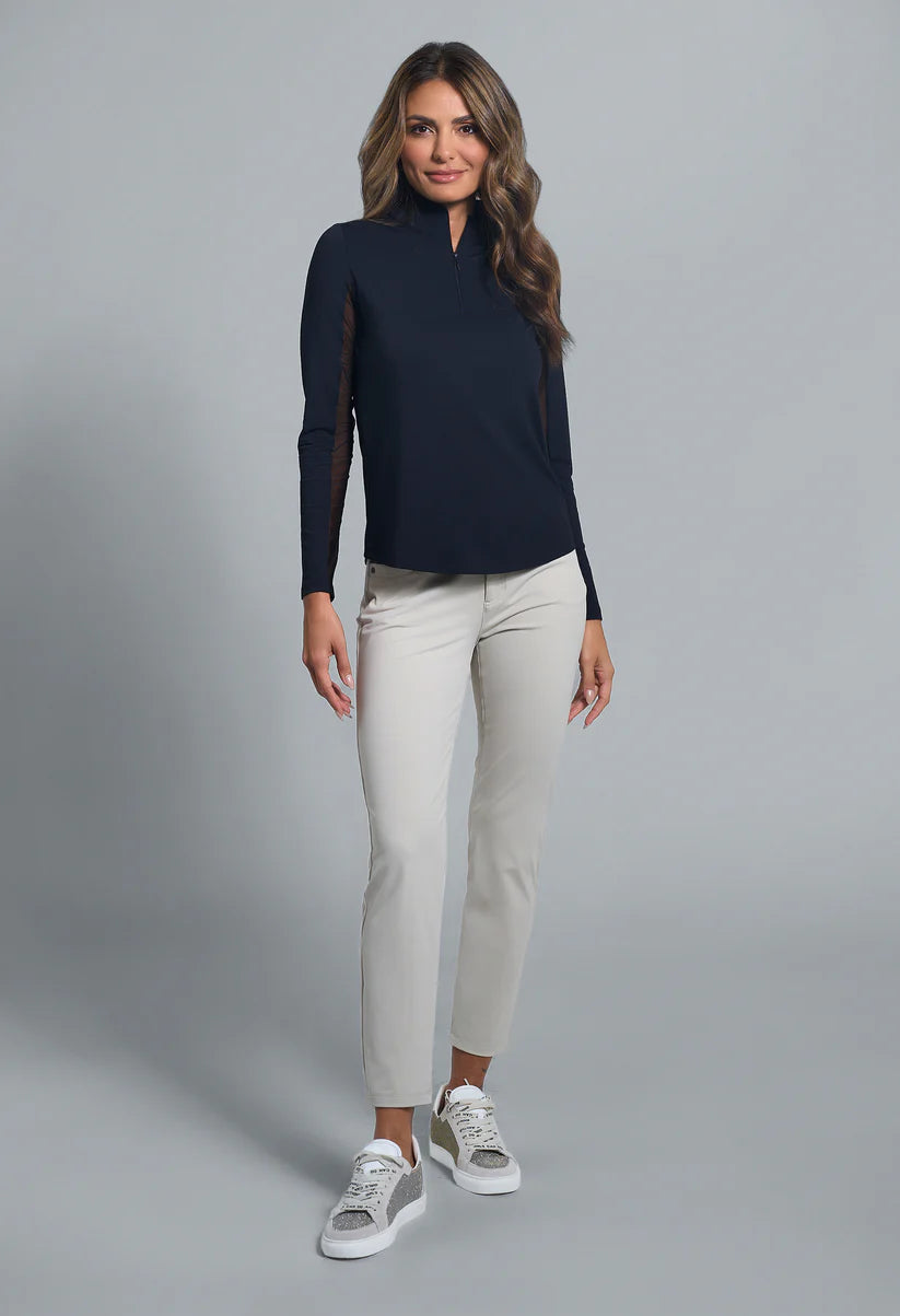 Solid Long Sleeve Mock Neck Quater Zip