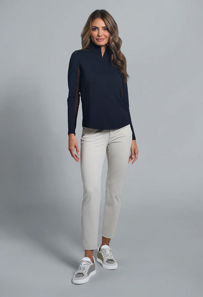 Solid Long Sleeve Mock Neck Quater Zip