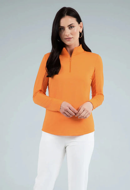 Solid Long Sleeve Mock Neck Quater Zip