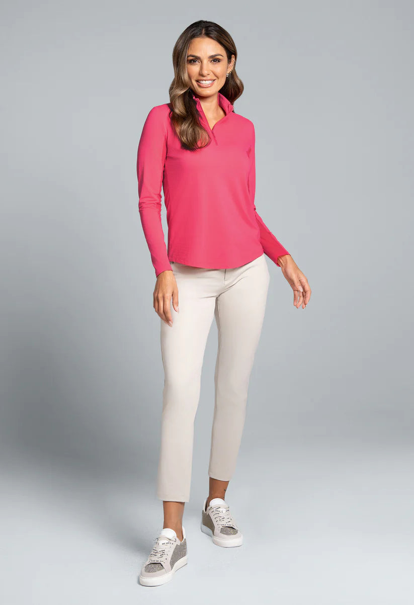 Solid Long Sleeve Mock Neck Quater Zip