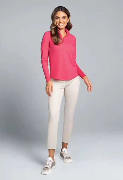 Solid Long Sleeve Mock Neck Quater Zip