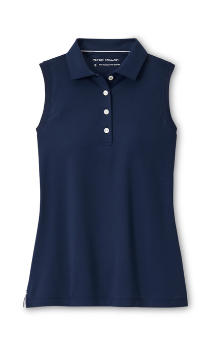 Banded Sport Mesh Sleeveless Button Polo