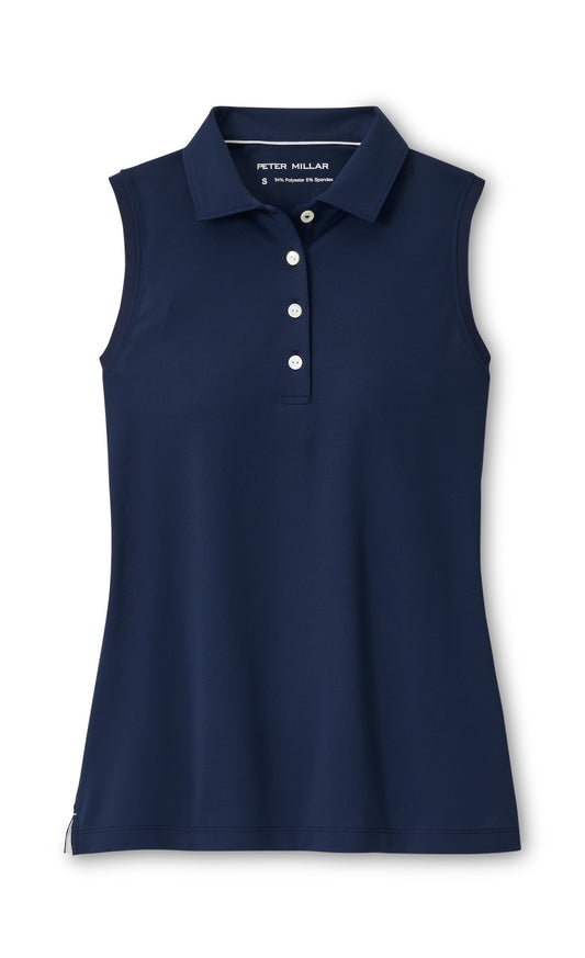 Banded Sport Mesh Sleeveless Button Polo