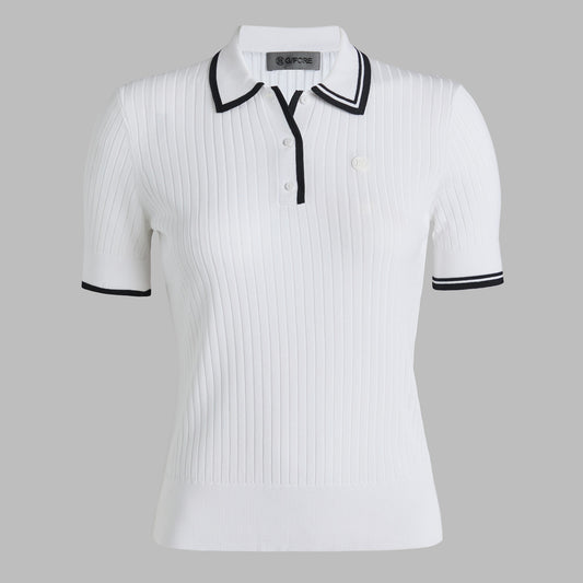 Ribbed Knit Polo Sweater