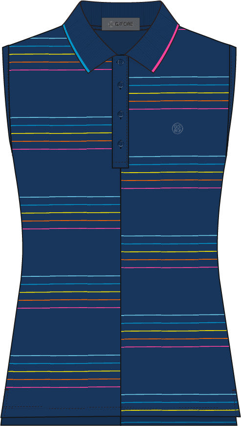 Split Striped Sleeveless Polo